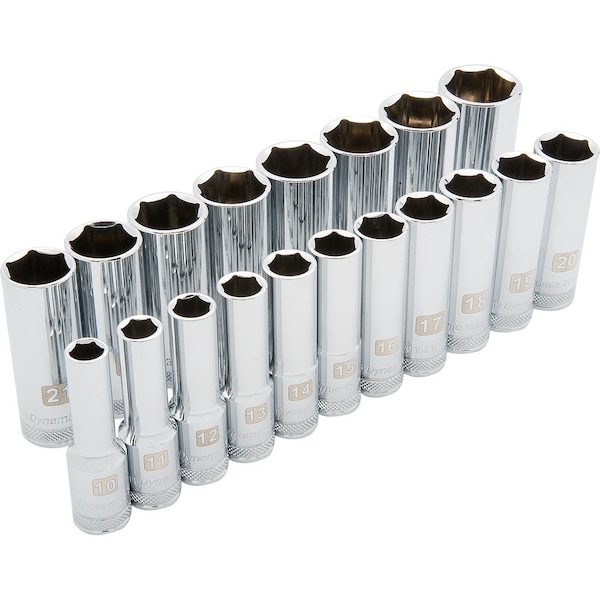 Tools 1/2" Drive 19 Piece 6 Point Deep, Metric Socket Set, 10mm - 28mm
